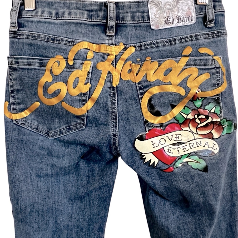 ED HARDY Y2K TRUE LOVE / LOVE ETERNAL WIDE LEG JEAN WOMEN’S SIZE 24 - Picture 5 of 15